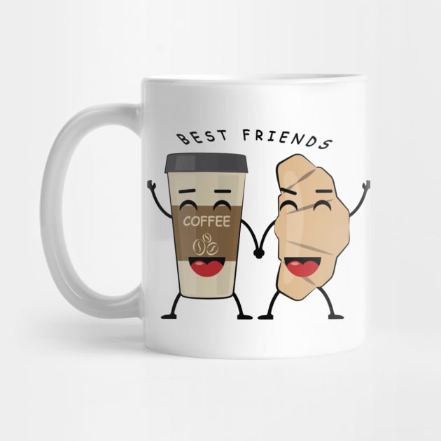 Best Friends - Croissant And Coffee - Funny Illustration by DesignWood Atelier